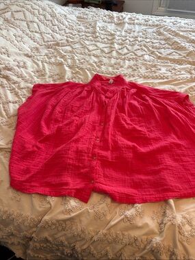 Old Navy Red Button-Front Gauze Top